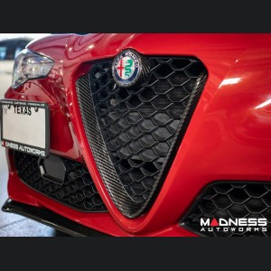 Alfa Romeo Giulia Front V Shield Grill Frame + Emblem Frame Kit - Carbon Fiber - Feroce Carbon