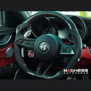 Alfa Romeo Stelvio Custom Steering Wheel - Carbon Fiber - Round Top/ Flat Bottom - QV Models - Perforated Leather 