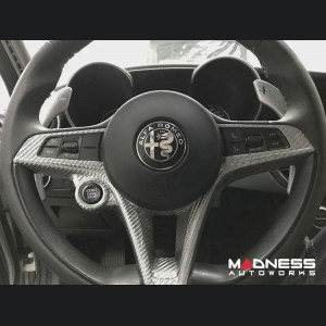 Alfa Romeo Stelvio Steering Wheel Trim - Carbon Fiber - Main Center Trim Piece - White Candy - Pre '20