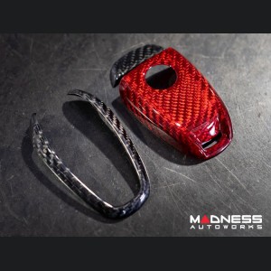 Alfa Romeo Stelvio Key Fob Cover  - Carbon Fiber - Red Candy Main/ Black Accents