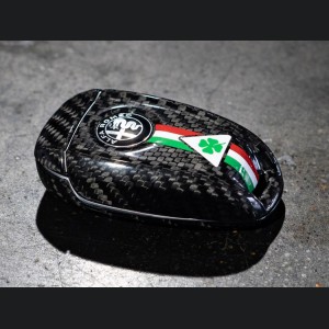 Alfa Romeo Stelvio Key Fob Cover  - Carbon Fiber - Black w/ QV Logo