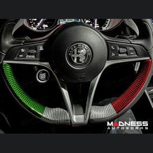 Alfa Romeo Stelvio Steering Wheel Trim - Carbon Fiber - Lower Side Cover Set - Italian Flag - Pre '20