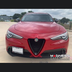 Alfa Romeo Stelvio Front V Shield Grill Frame + Emblem Frame Kit - Carbon Fiber - Feroce Carbon