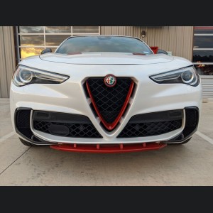 Alfa Romeo Stelvio Front V Shield Grill Frame + Emblem Frame Kit - Carbon Fiber - Red Candy - QV Model