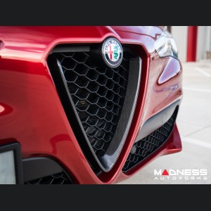 Alfa Romeo Stelvio Front V Shield Grill Frame + Emblem Frame Kit - Carbon Fiber 