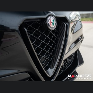 Alfa Romeo Stelvio Front V Shield Grill Frame + Emblem Frame Kit - Carbon Fiber - QV Model