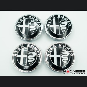 Alfa Romeo Wheel Center Caps - set of 4 - Black/ White - 60mm - V2