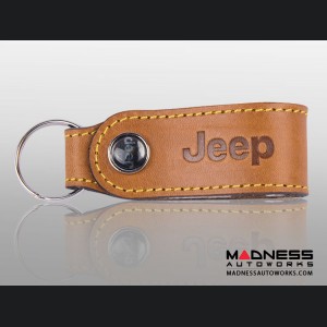 Jeep Keychain - Brown Leather Band w/ Embossed Jeep Logo