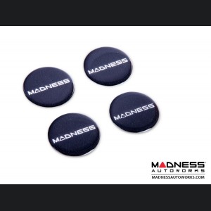 MADNESS Wheel Badge Set (4) - Domed Round Badges w/ MADNESS Logo 2.25"